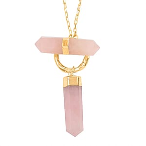 Galilea Rose Quartz 91.50 ctw Pencil Shape Pendant Necklace in Goldtone 35 Inches