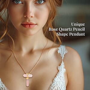 Galilea Rose Quartz 91.50 ctw Pencil Shape Pendant Necklace in Goldtone 35 Inches