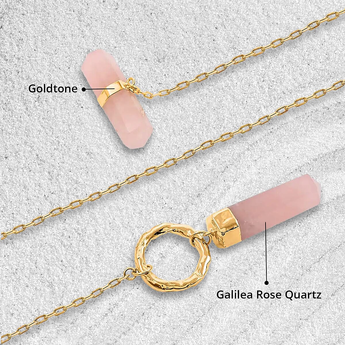 Galilea Rose Quartz 91.50 ctw Pencil Shape Pendant Necklace in Goldtone 35 Inches image number 4
