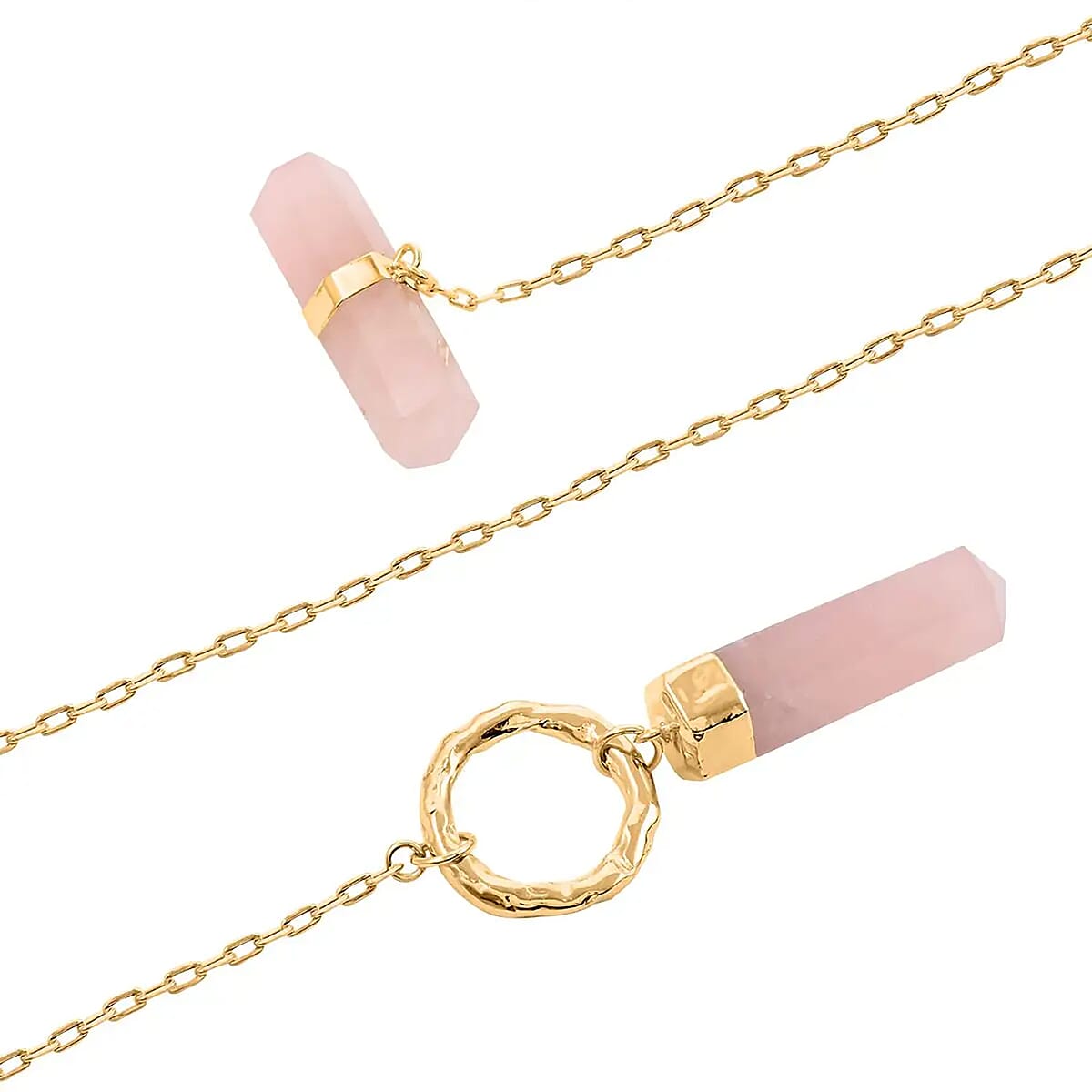 Galilea Rose Quartz 91.50 ctw Pencil Shape Pendant Necklace in Goldtone 35 Inches image number 7