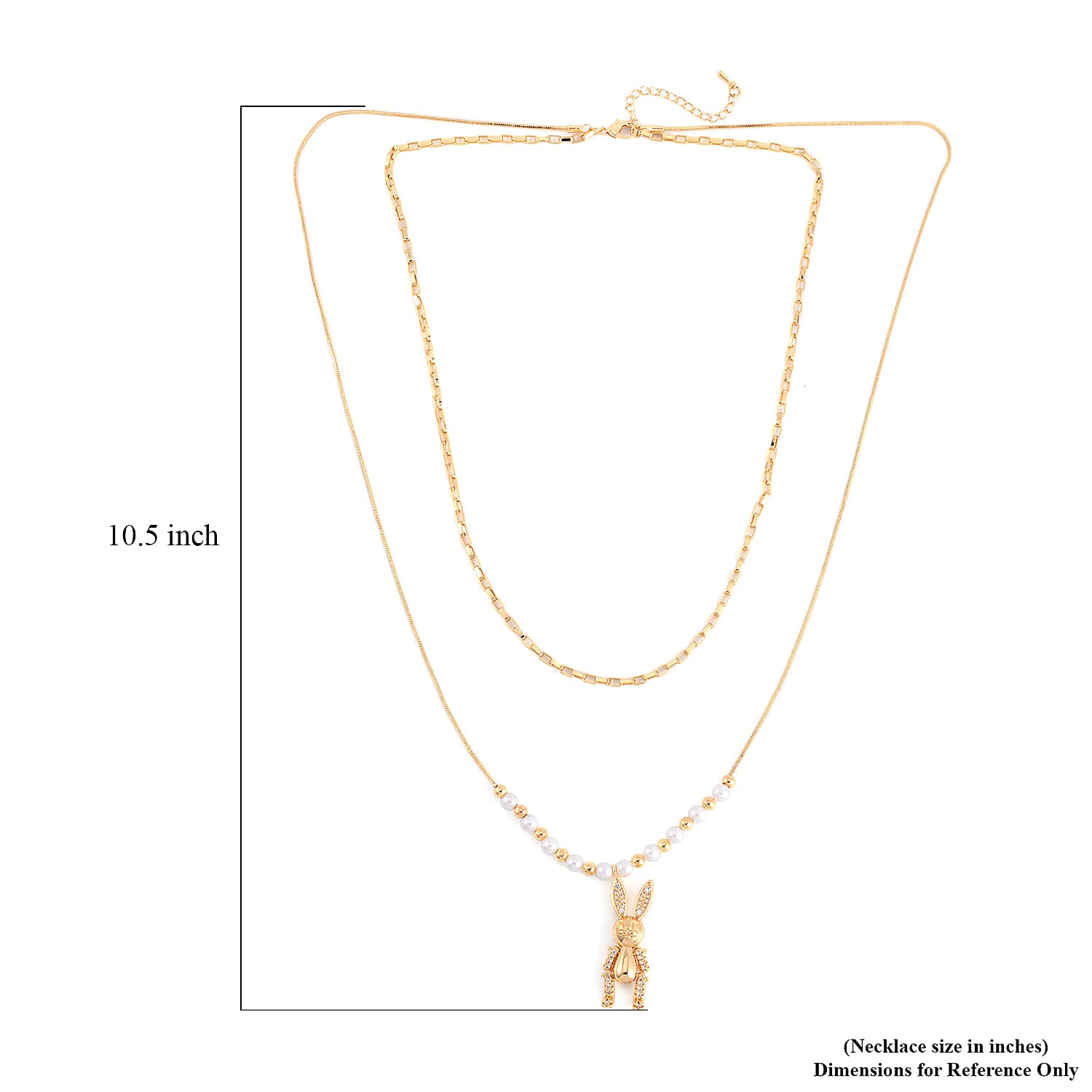 White Shell Pearl and Austrian Crystal Rabbit Necklace 20-22 Inches in Goldtone