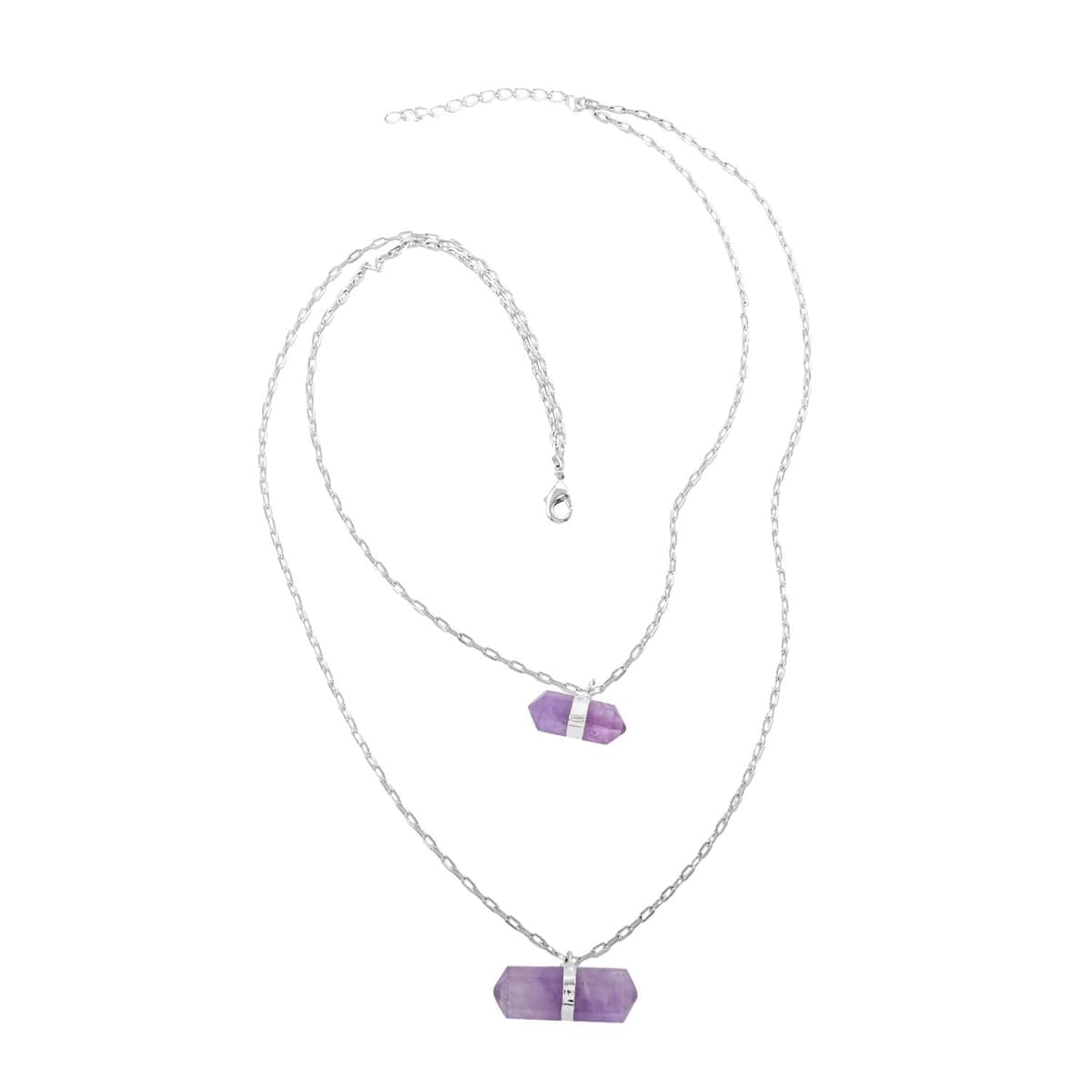 Made in Brazil Amethyst Multi Layer Necklace 21-23 Inches in Silvertone 36.00 ctw image number 0