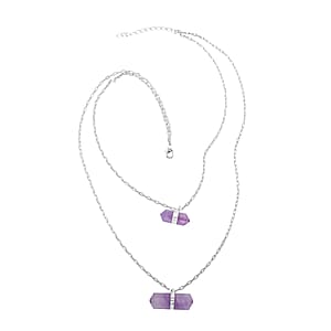 Amethyst Double Layer Necklace 21-23 Inches in Silvertone 36.00 ctw
