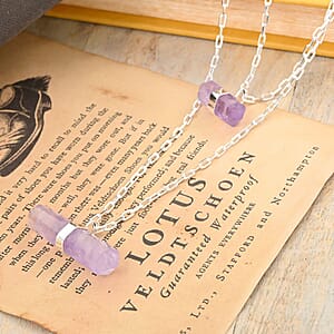 Amethyst Double Layer Necklace 21-23 Inches in Silvertone 36.00 ctw