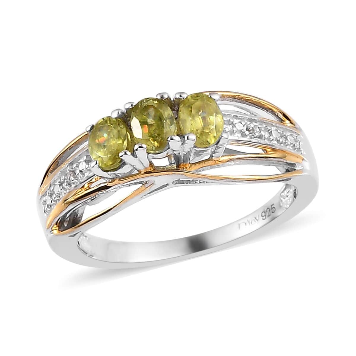 Premium Sava Sphene and White Zircon Ring in Vermeil Yellow Gold and Platinum Over Sterling Silver 0.60 ctw image number 0