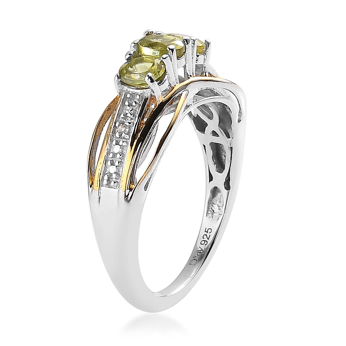 Premium Sava Sphene and White Zircon Ring in Vermeil Yellow Gold and Platinum Over Sterling Silver (Size 10.0) 0.60 ctw