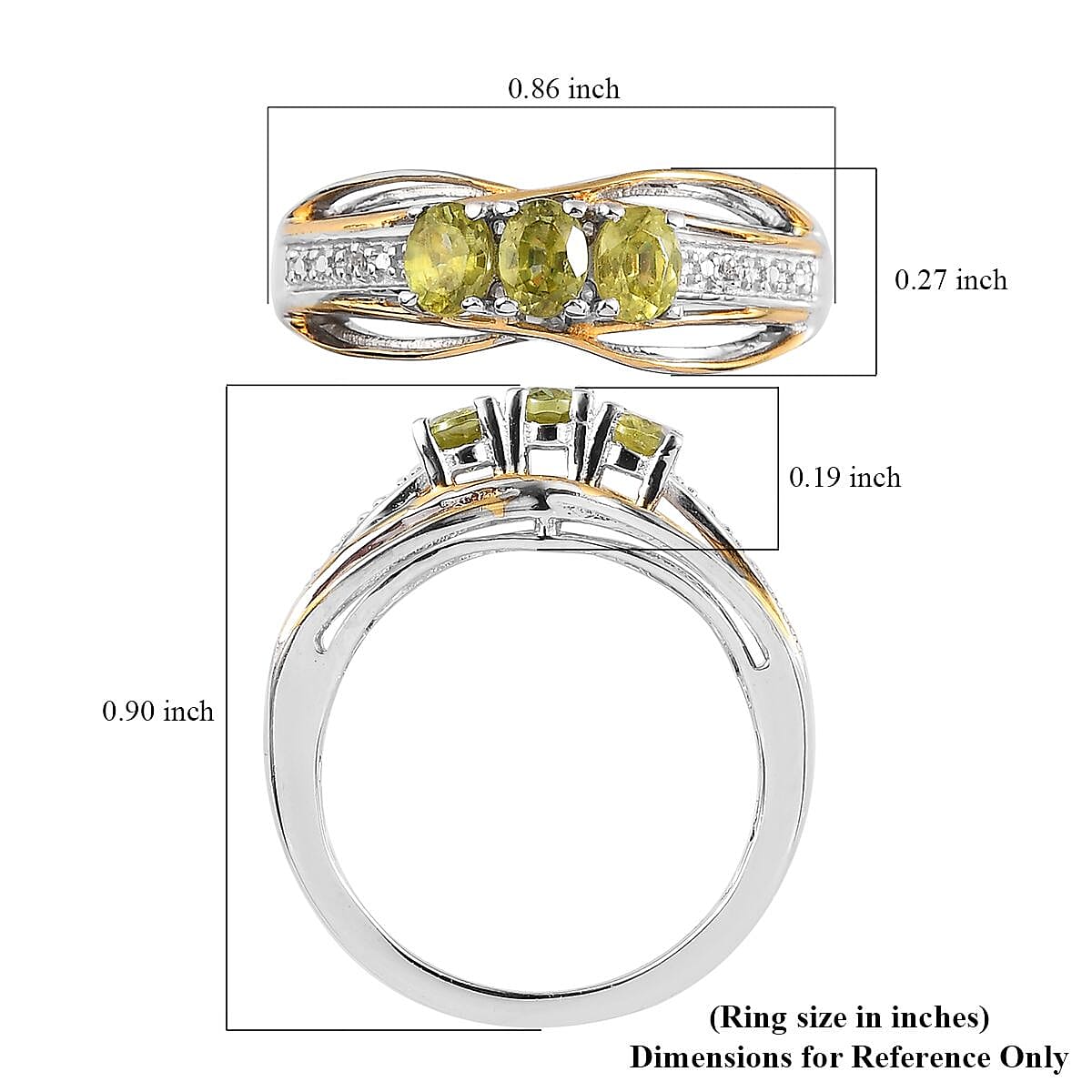 Premium Sava Sphene and White Zircon Ring in Vermeil Yellow Gold and Platinum Over Sterling Silver (Size 10.0) 0.60 ctw