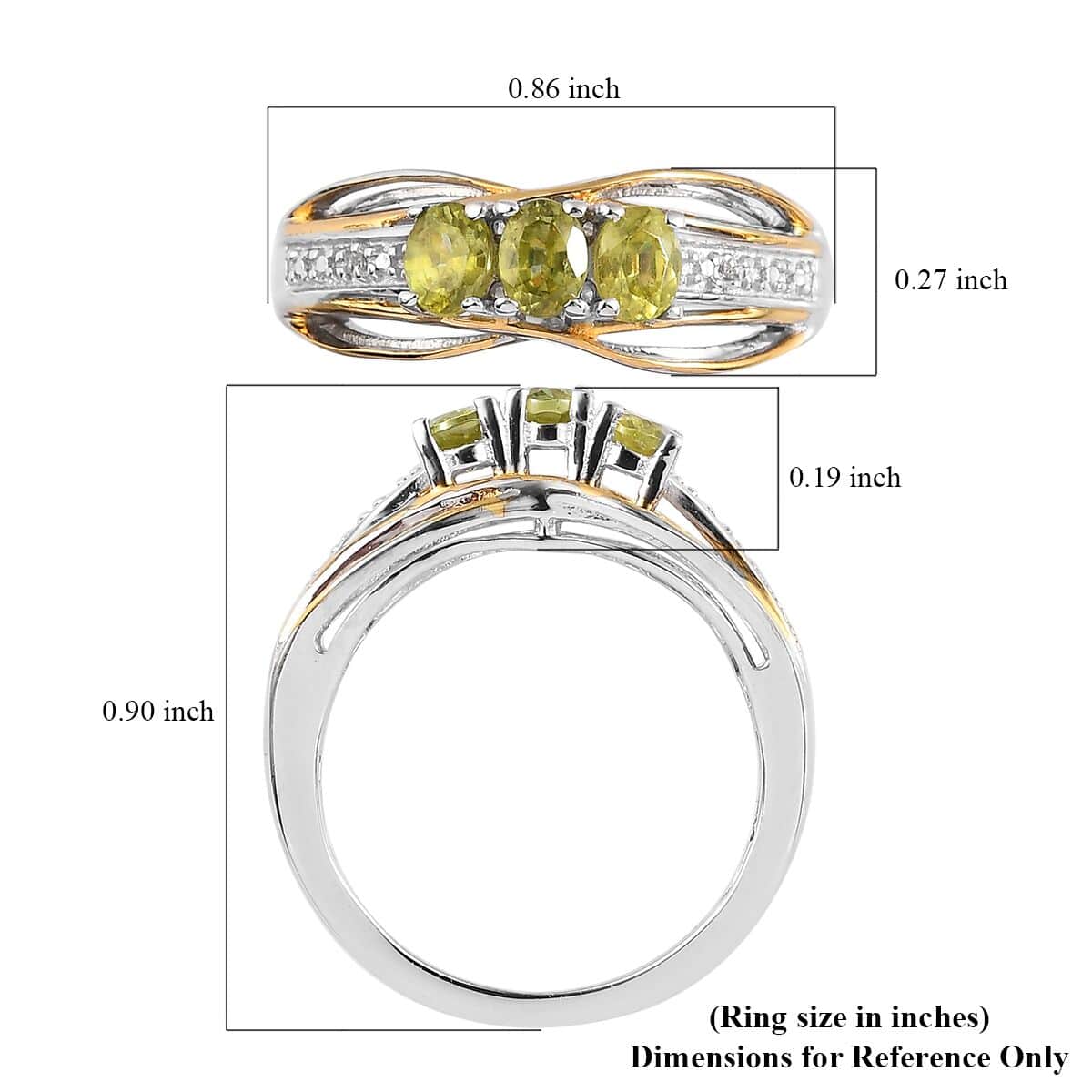 Premium Sava Sphene and White Zircon Ring in Vermeil Yellow Gold and Platinum Over Sterling Silver 0.60 ctw image number 5