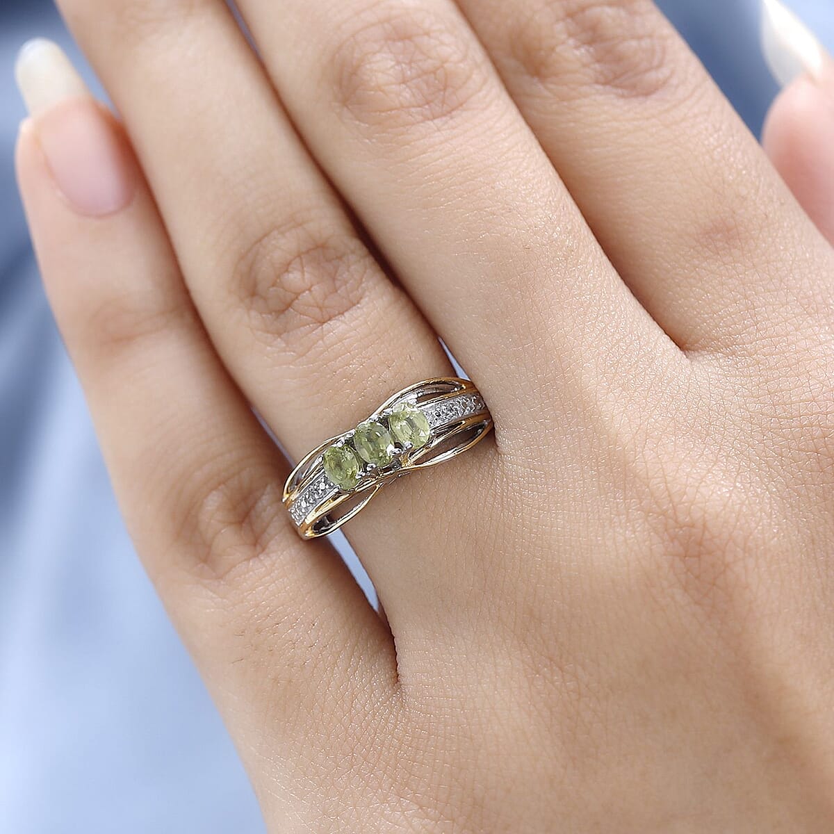 Premium Sava Sphene and White Zircon Ring in Vermeil Yellow Gold and Platinum Over Sterling Silver (Size 5.0) 0.60 ctw image number 2