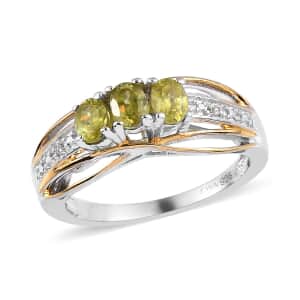 Premium Sava Sphene and White Zircon Ring in Vermeil Yellow Gold and Platinum Over Sterling Silver (Size 7.0) 0.60 ctw