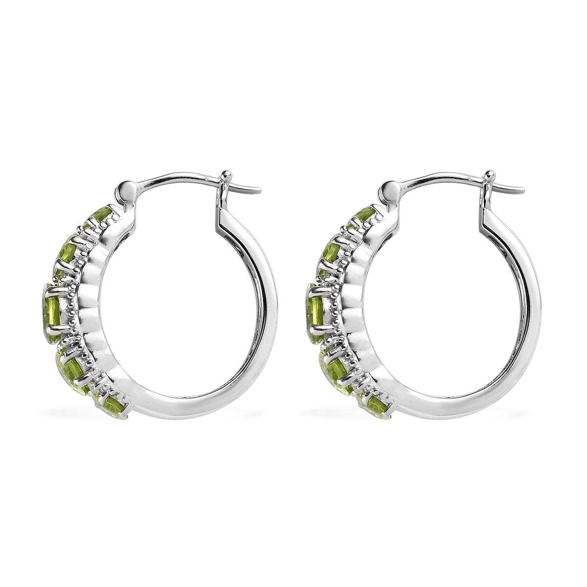 Premium Peridot and White Zircon Hoop Earrings in Platinum Over Sterling Silver 7.90 ctw image number 3