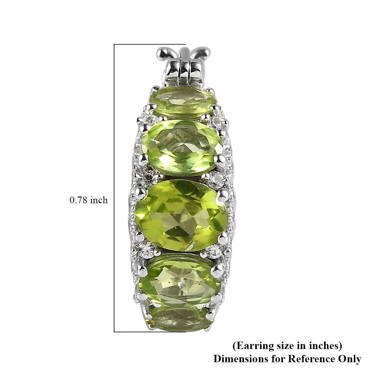 Premium Peridot and White Zircon Hoop Earrings in Platinum Over Sterling Silver 7.90 ctw image number 4