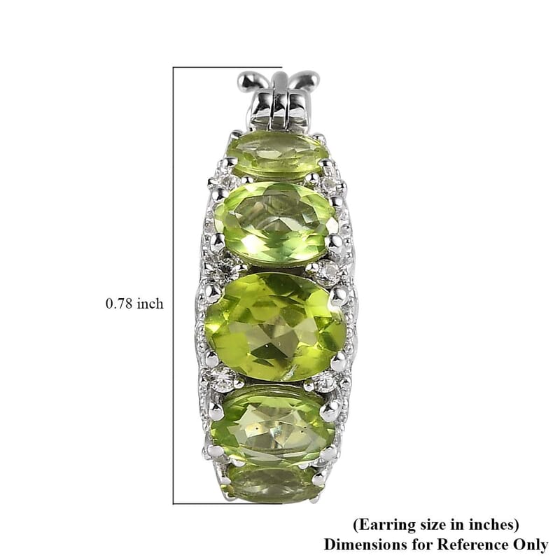 Premium Peridot and White Zircon Hoop Earrings in Platinum Over Sterling Silver 7.90 ctw