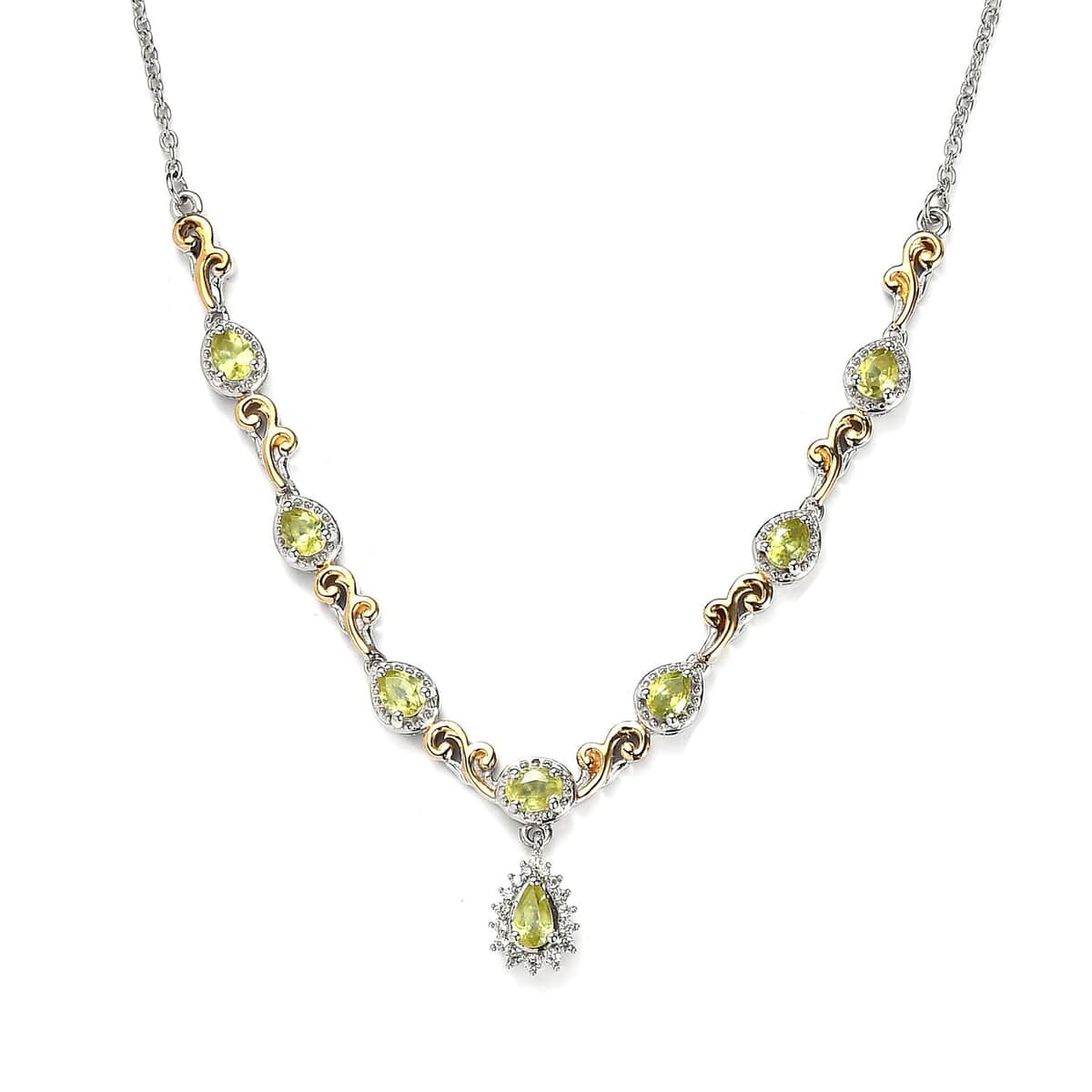 Premium Sava Sphene and White Zircon Necklace 18 Inches in Vermeil YG and Platinum Over Sterling Silver 1.70 ctw image number 0