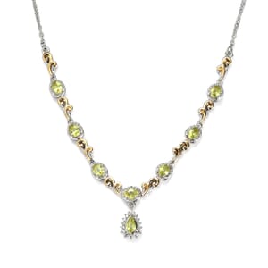 Premium Sava Sphene and White Zircon Necklace 18 Inches in Vermeil YG and Platinum Over Sterling Silver 1.70 ctw