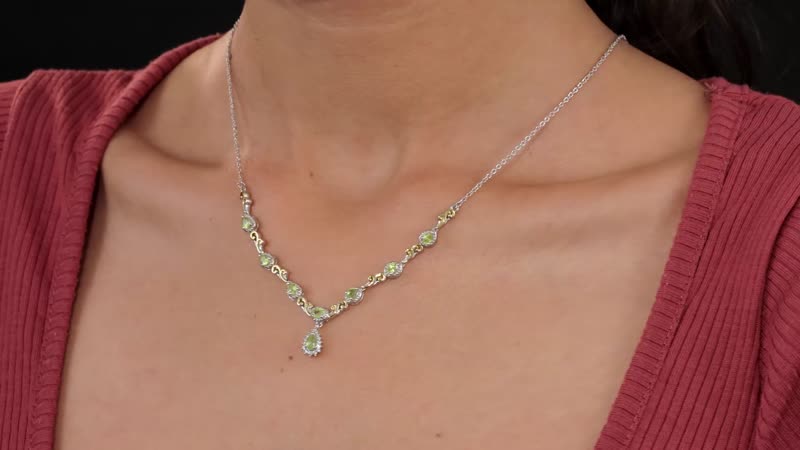 Premium Sava Sphene and White Zircon Necklace 18 Inches in Vermeil YG and Platinum Over Sterling Silver 1.70 ctw