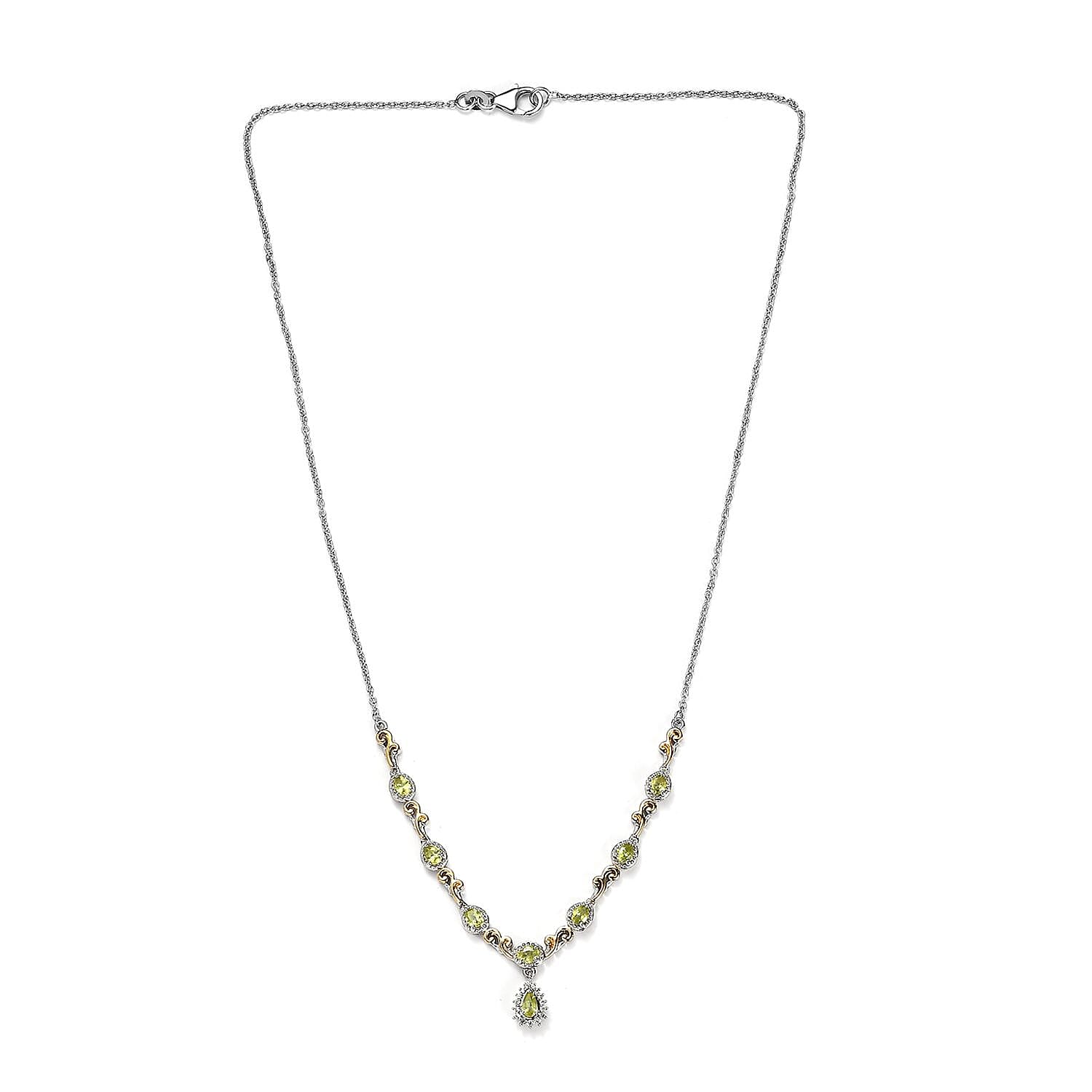 Premium Sava Sphene and White Zircon Necklace 18 Inches in Vermeil YG and Platinum Over Sterling Silver 1.70 ctw