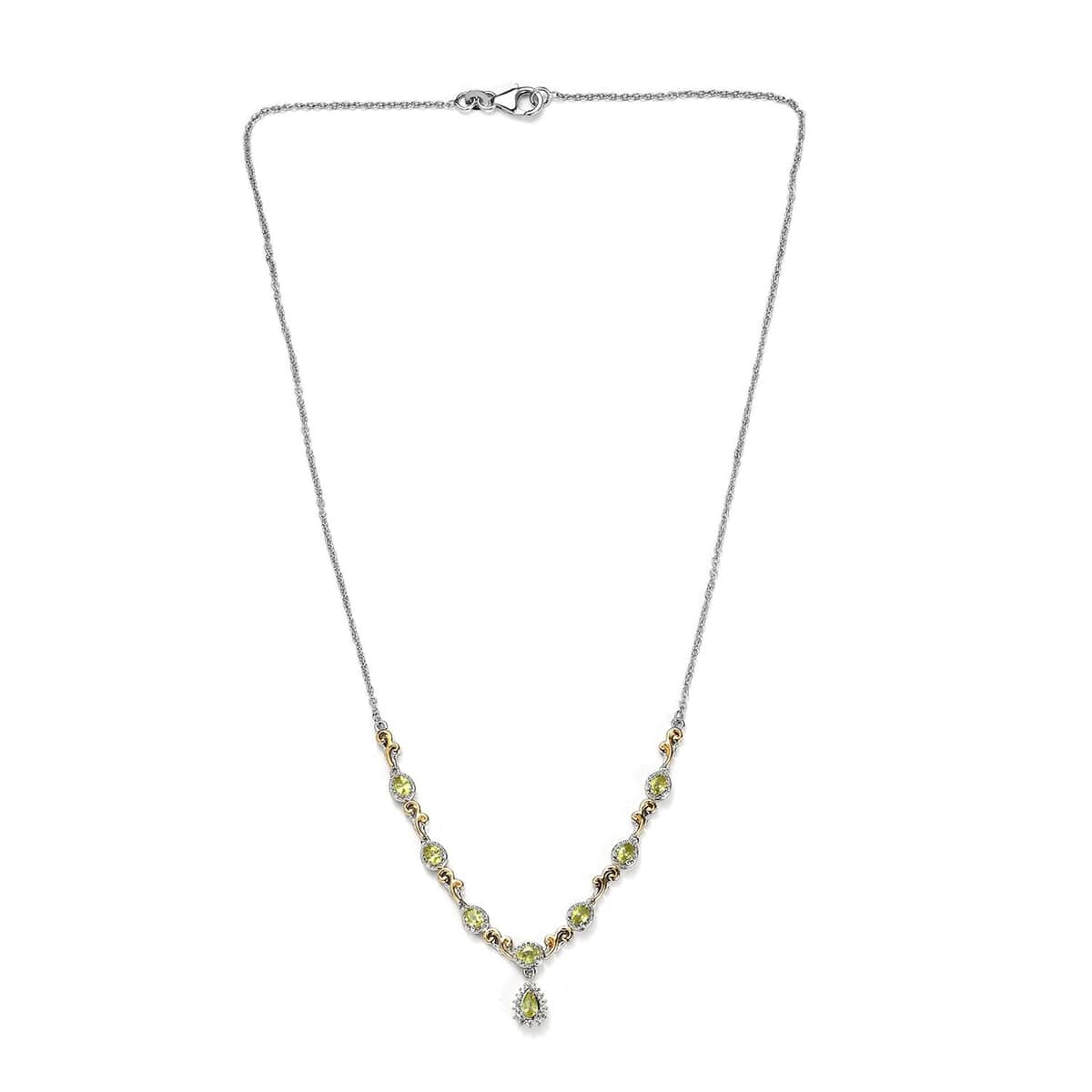 Premium Sava Sphene and White Zircon Necklace 18 Inches in Vermeil YG and Platinum Over Sterling Silver 1.70 ctw image number 3