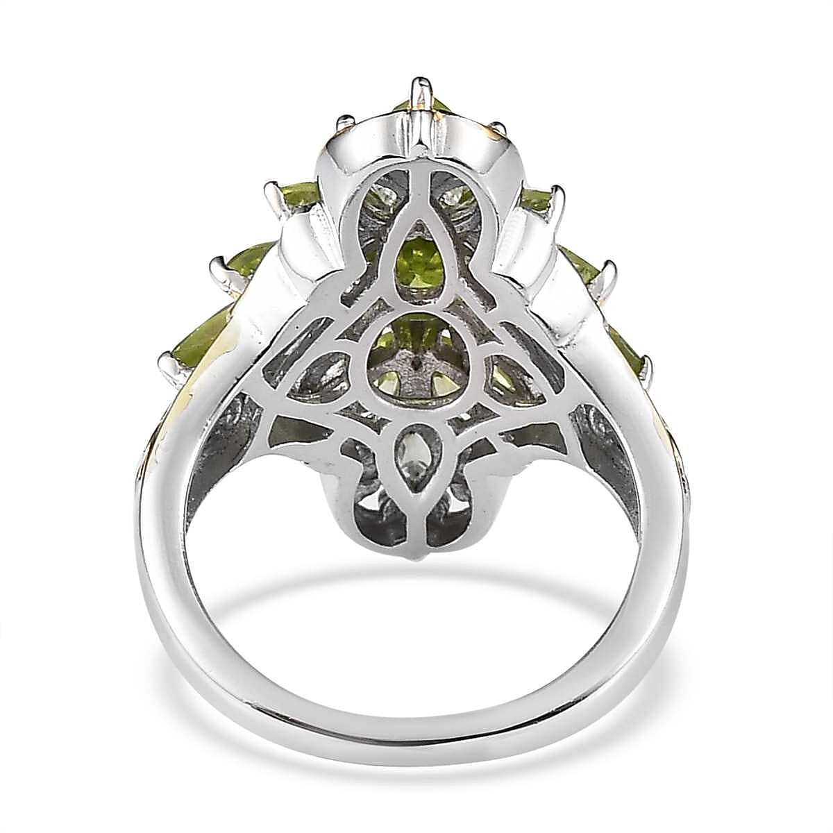 Premium Peridot Elongated Ring in Vermeil Yellow Gold and Platinum Over Sterling Silver 3.90 ctw image number 4