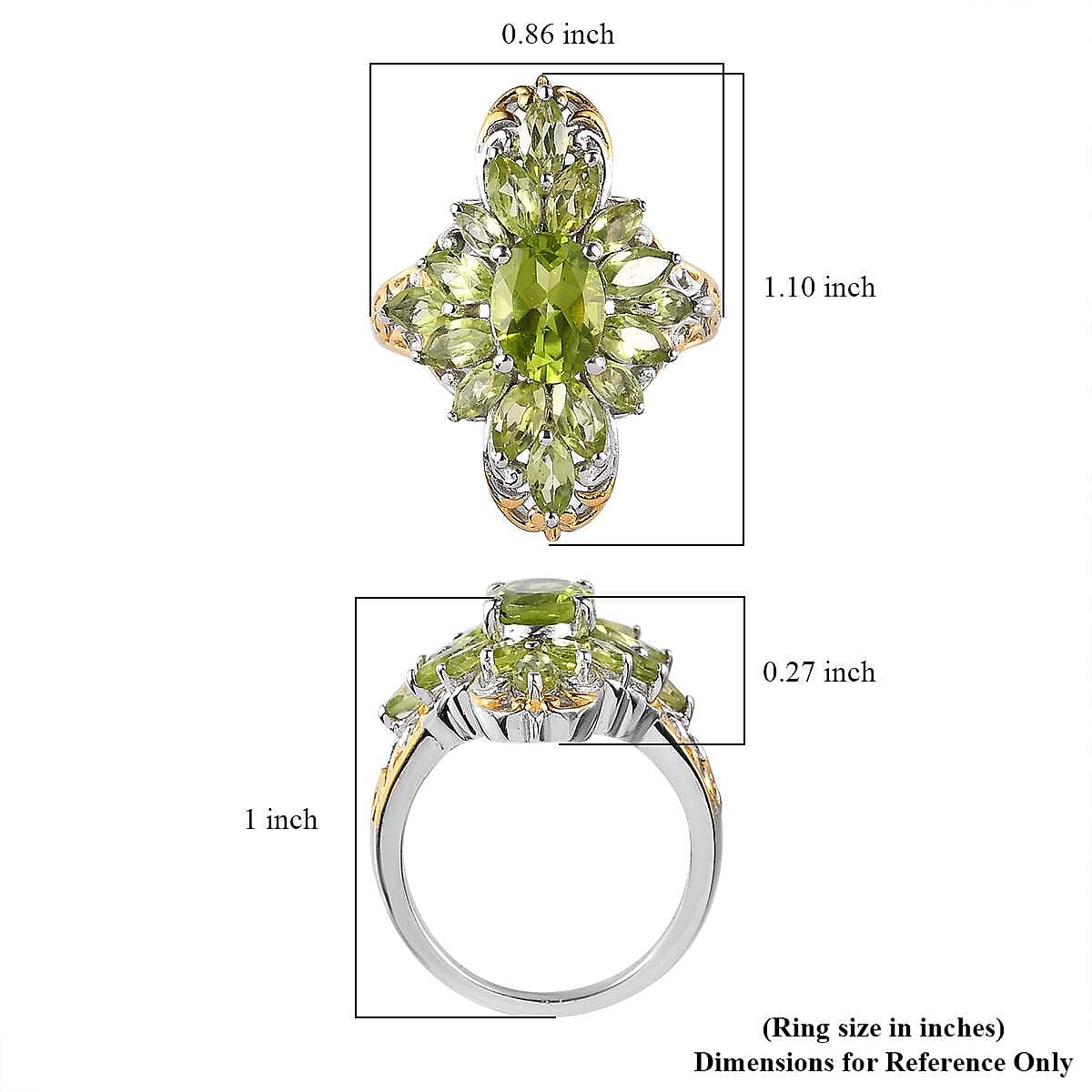 Premium Peridot Elongated Ring in Vermeil Yellow Gold and Platinum Over Sterling Silver 3.90 ctw image number 5