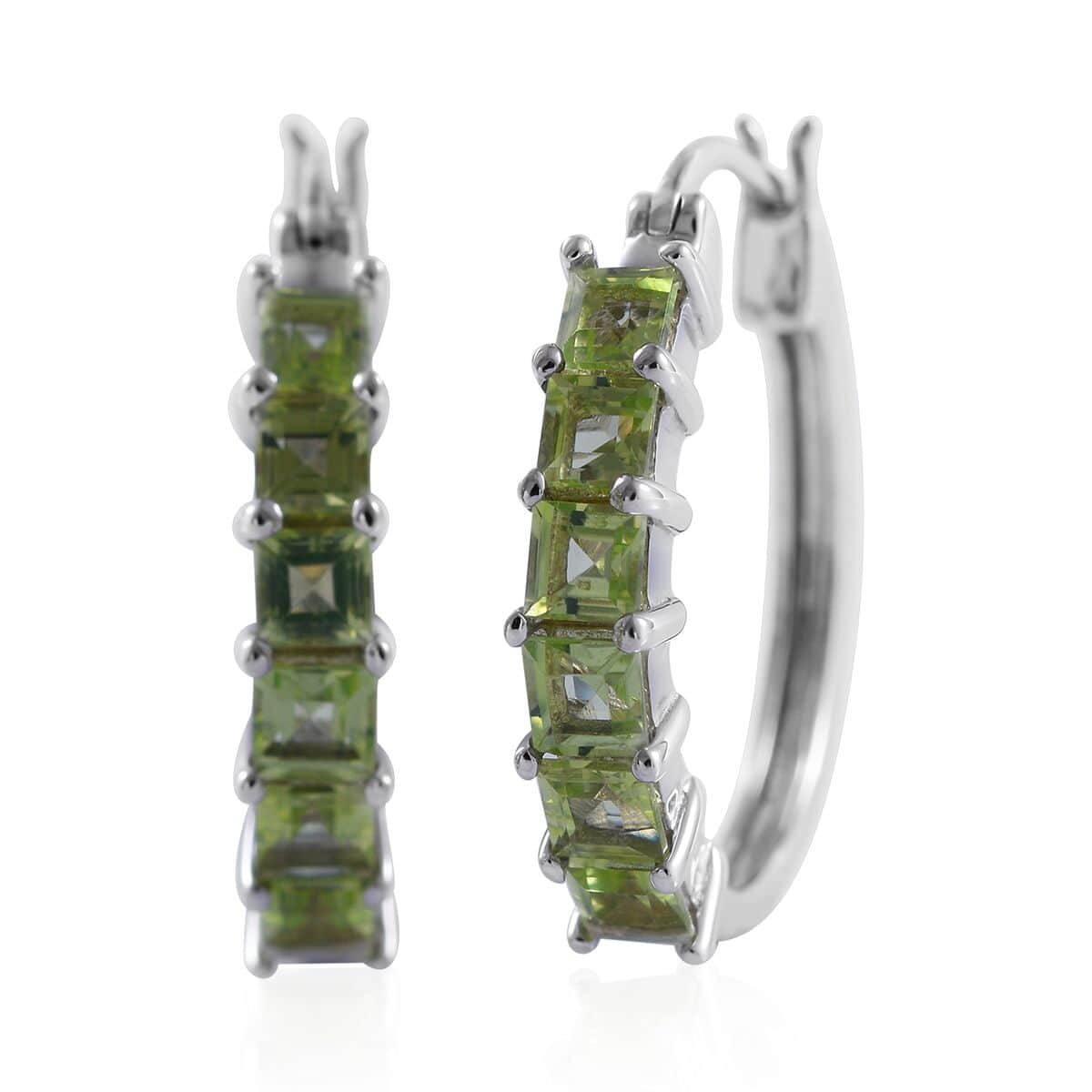 Premium Peridot Hoop Earrings in Platinum Over Sterling Silver 2.15 ctw image number 0