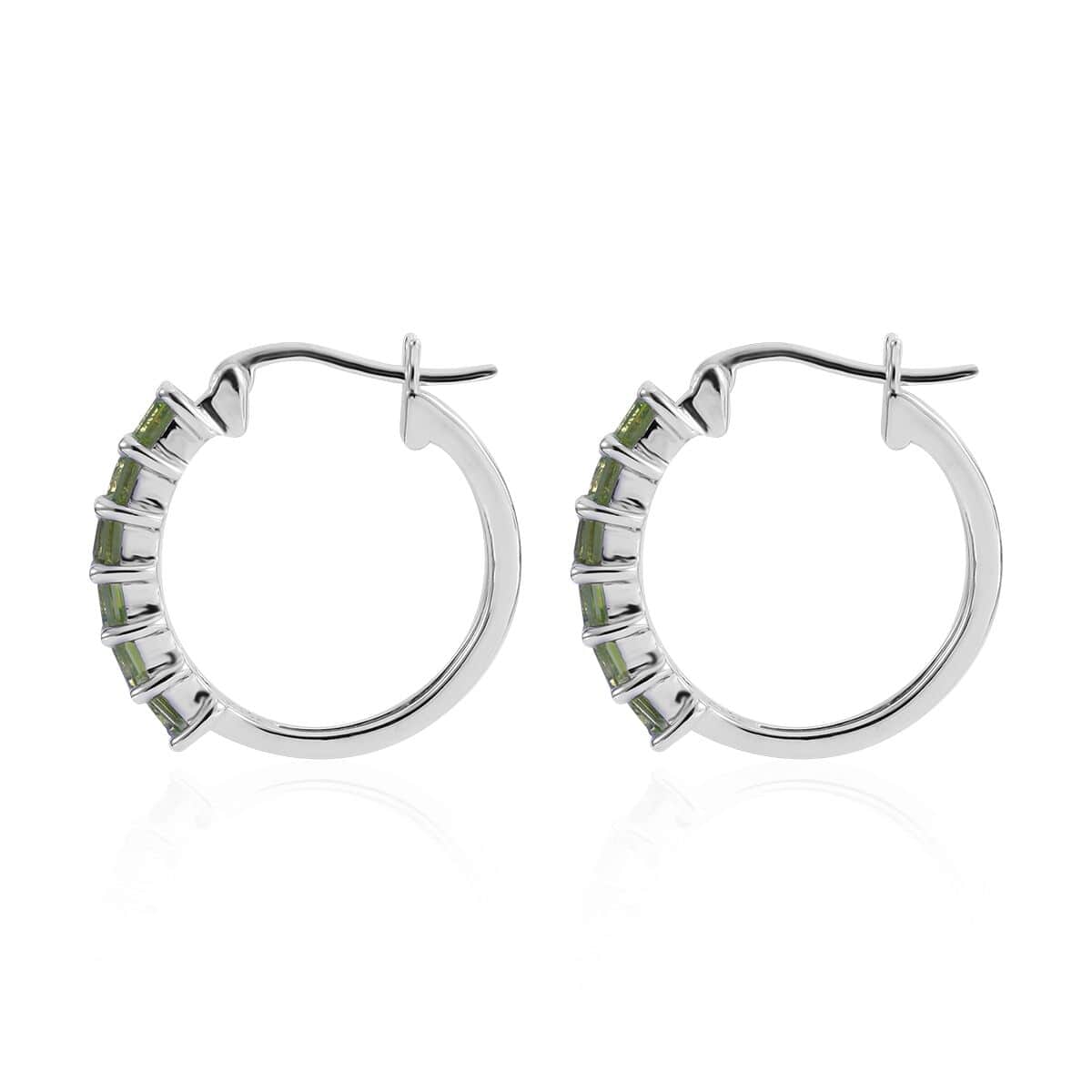 Premium Peridot Hoop Earrings in Platinum Over Sterling Silver 2.15 ctw image number 2