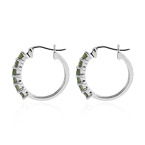 Premium Peridot Hoop Earrings in Platinum Over Sterling Silver 2.15 ctw