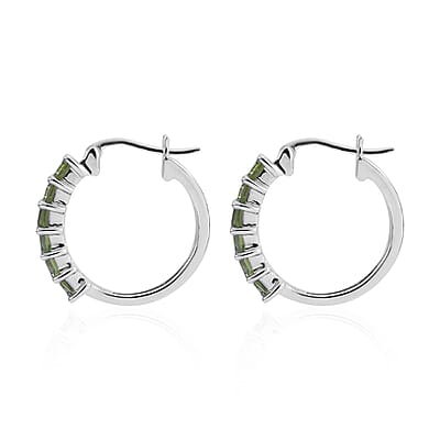 Premium Peridot Hoop Earrings in Platinum Over Sterling Silver 2.15 ctw
