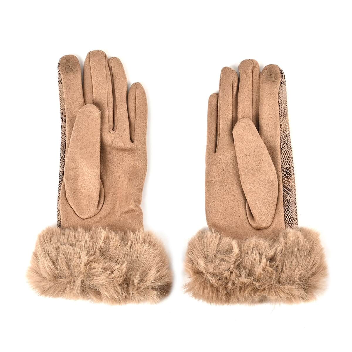 Set of 2 Tan Snake and Ginger Leopard Printed Gloves with Touchscreen Functionality – One Size Fits Most image number 1