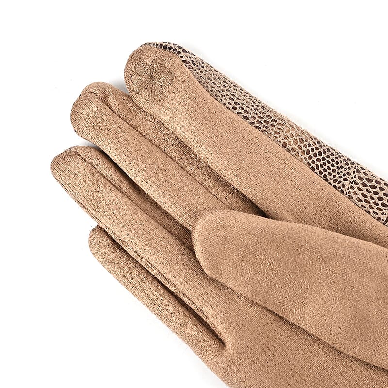 Set of 2 Tan Snake and Ginger Leopard Printed Gloves with Touchscreen Functionality – One Size Fits Most
