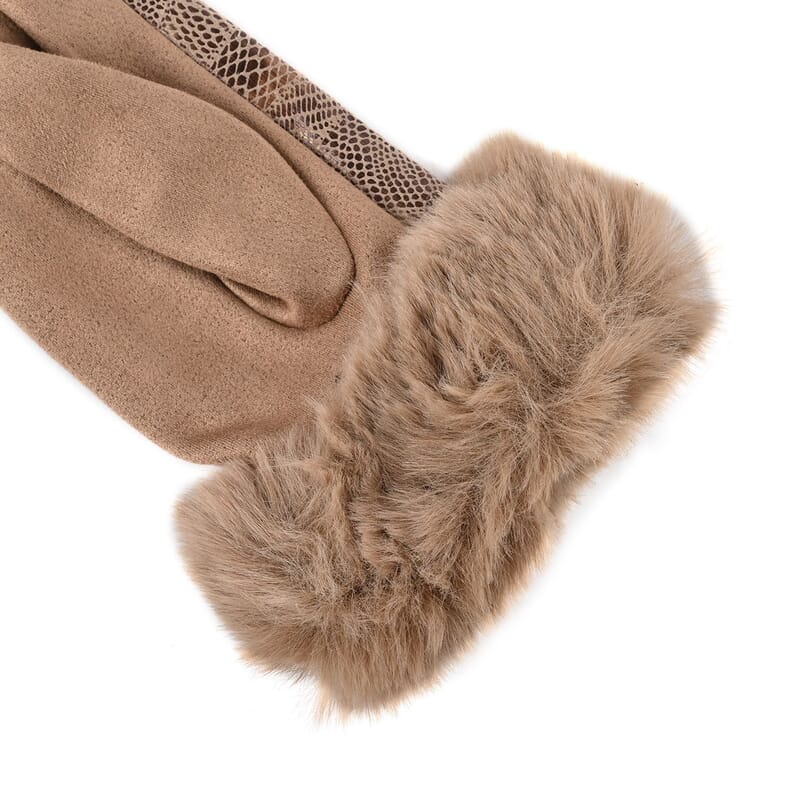 Set of 2 Tan Snake and Ginger Leopard Printed Gloves with Touchscreen Functionality – One Size Fits Most