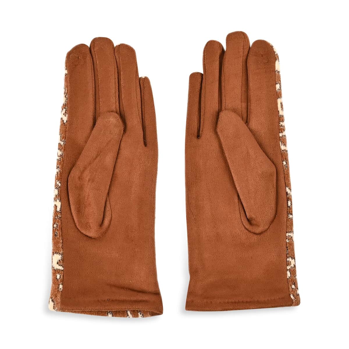 Set of 2 Tan Snake and Ginger Leopard Printed Gloves with Touchscreen Functionality – One Size Fits Most image number 5