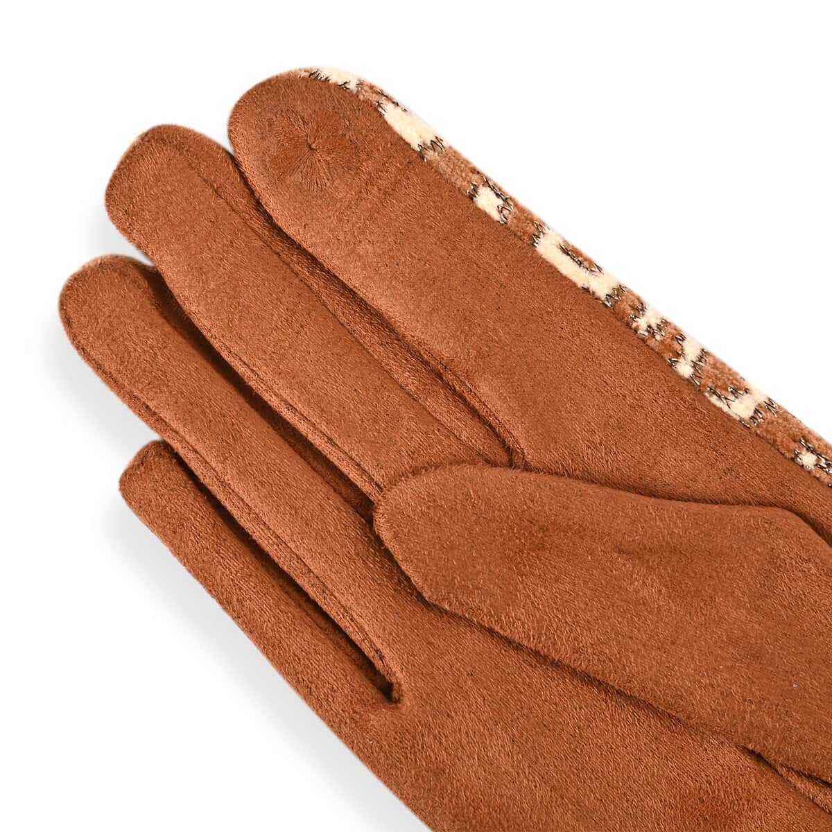 Set of 2 Tan Snake and Ginger Leopard Printed Gloves with Touchscreen Functionality – One Size Fits Most image number 6