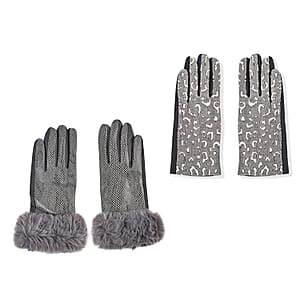 Set of 2 Gray Snake and Gray Leopard Printed Gloves with Touchscreen Functionality &ndash; One Size Fits Most