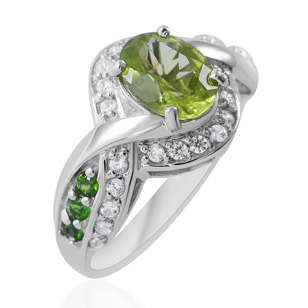 Premium Peridot and Multi Gemstone Ring in Platinum Over Sterling Silver 2.90 ctw image number 0