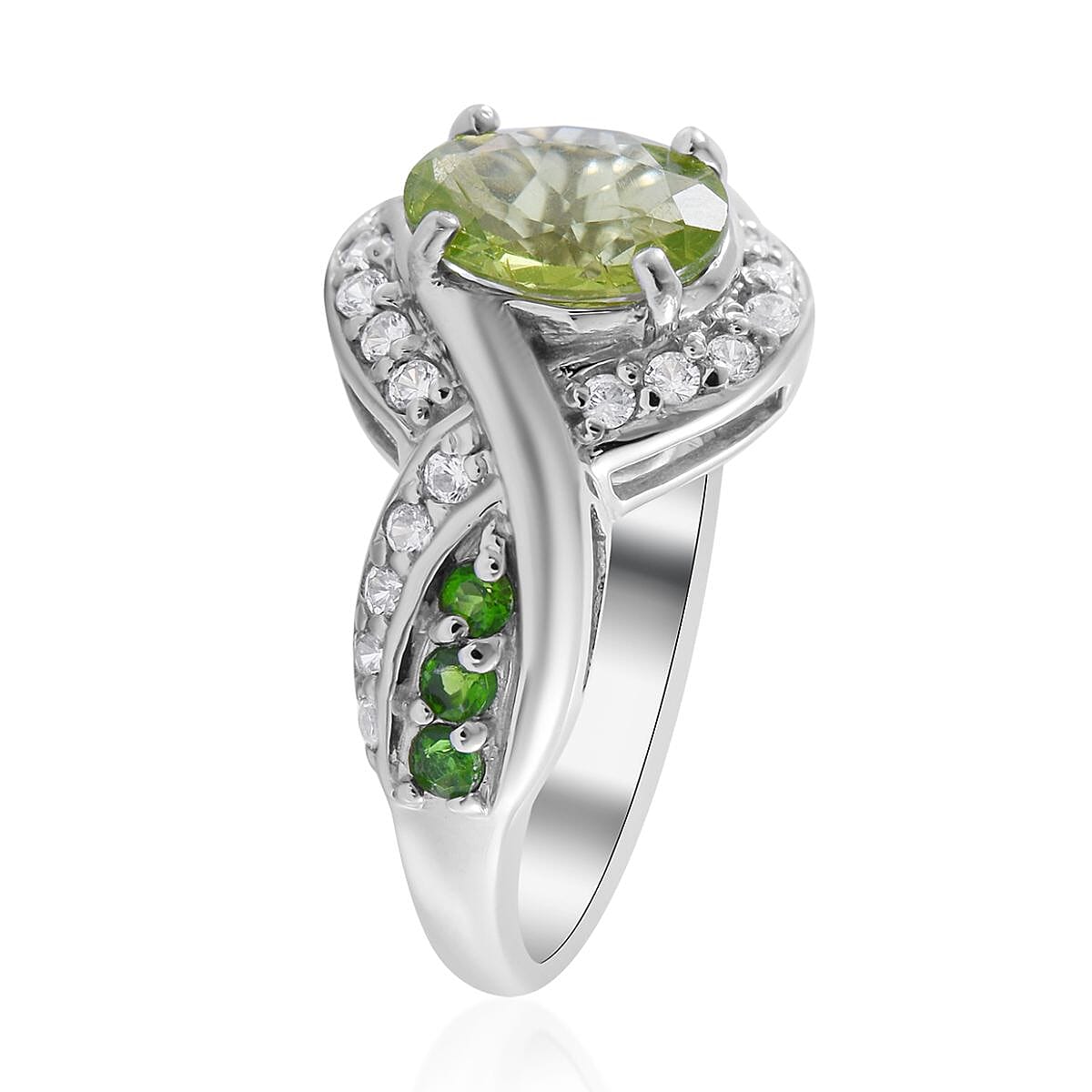 Premium Peridot and Multi Gemstone Ring in Platinum Over Sterling Silver (Size 10.0) 2.90 ctw
