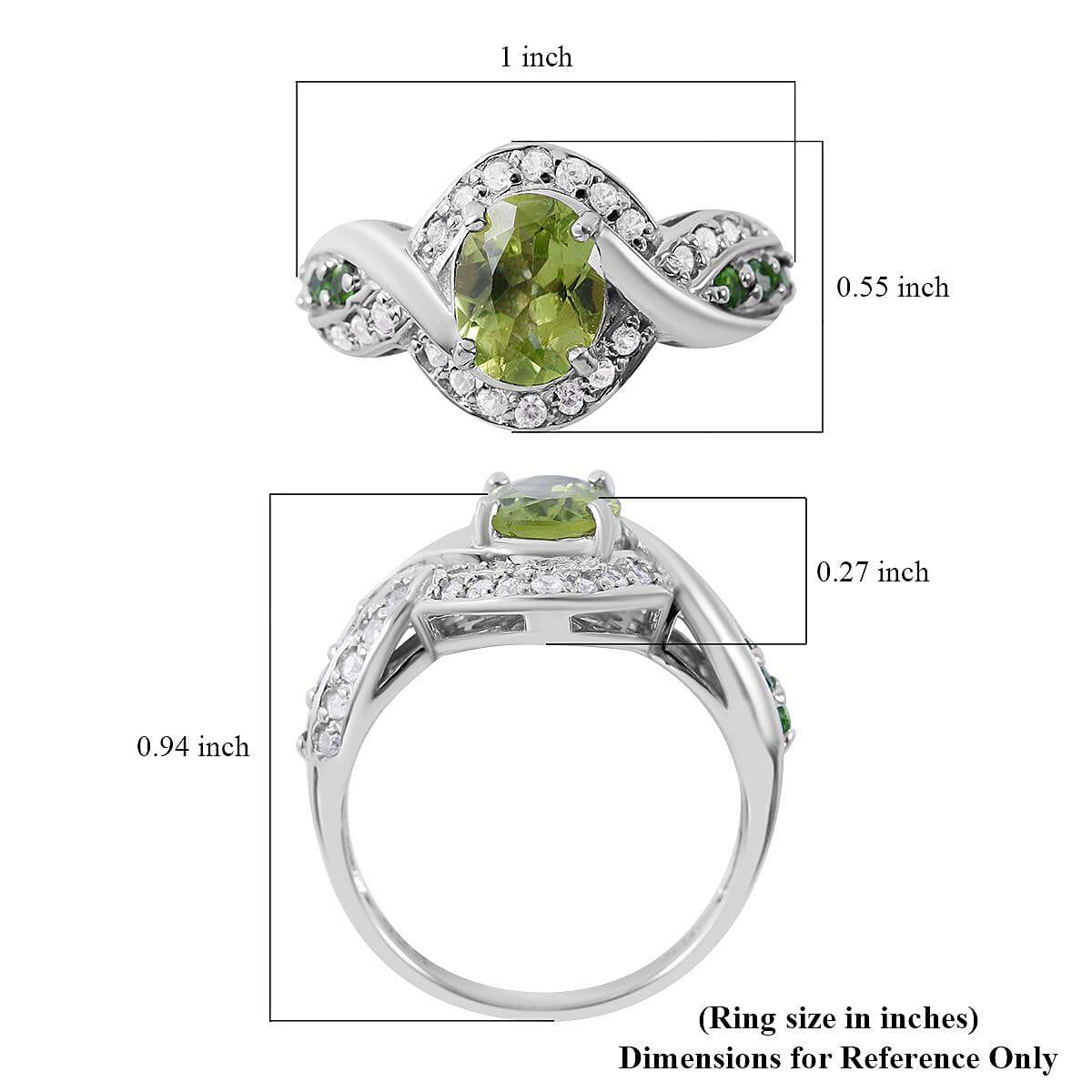 Premium Peridot and Multi Gemstone Ring in Platinum Over Sterling Silver (Size 10.0) 2.90 ctw