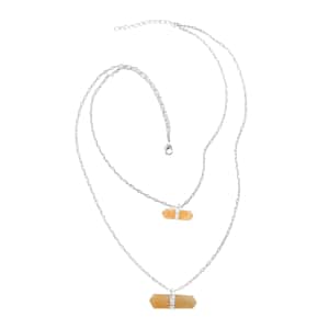 Brazilian Citrine 38.50 ctw Double Layer Necklace in Silvertone 21-23 Inches