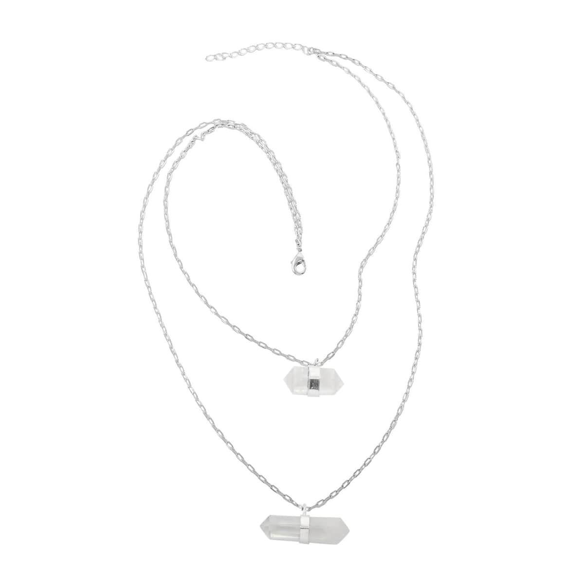 Crystal Double Layer Necklace 21-23 Inches in Silvertone image number 0