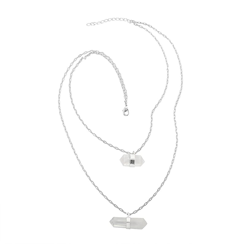 Crystal Double Layer Necklace 21-23 Inches in Silvertone