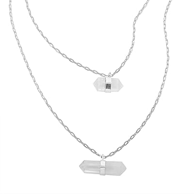 Crystal Double Layer Necklace 21-23 Inches in Silvertone