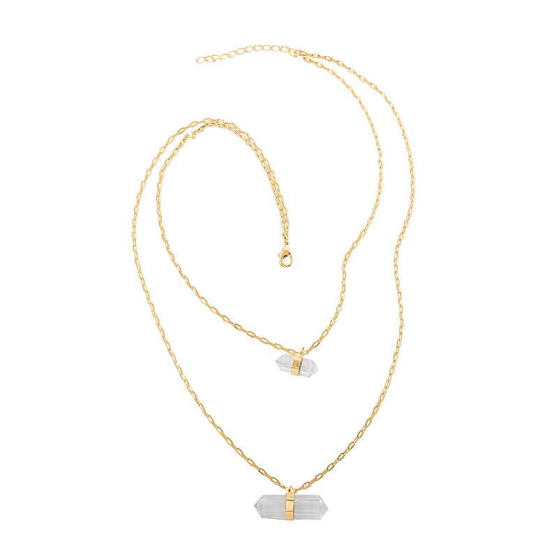 Crystal Double Layer Necklace 21-23 Inches in Goldtone