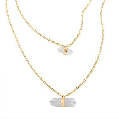Crystal Double Layer Necklace 21-23 Inches in Goldtone