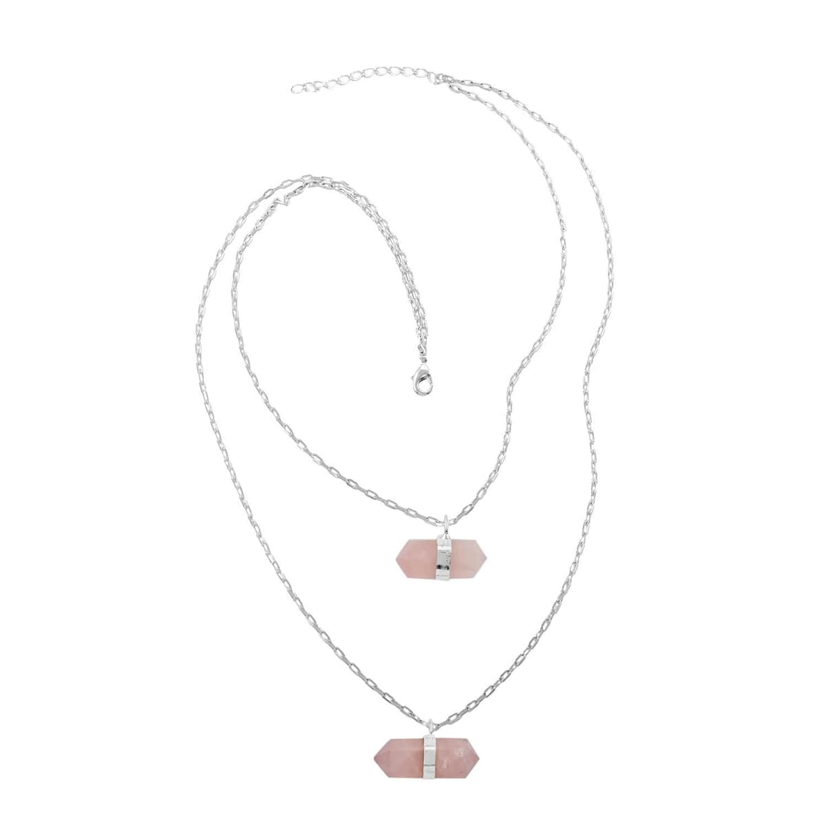 Galilea Rose Quartz Double Layer Necklace 21-23 Inches in Silvertone 36.00 ctw image number 0