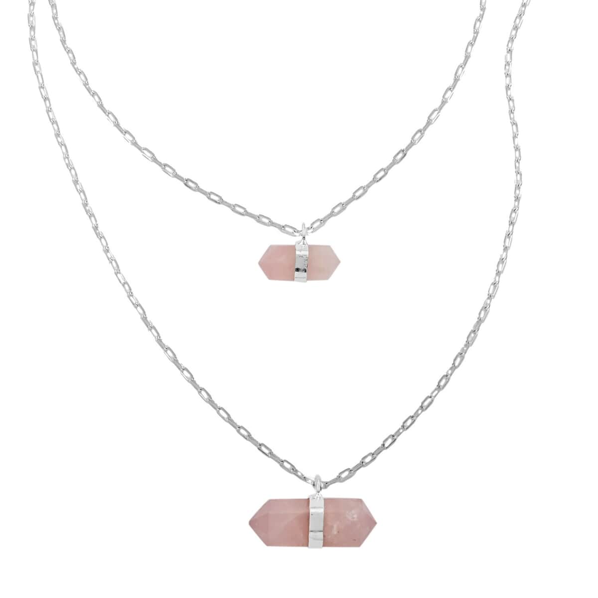 Galilea Rose Quartz Double Layer Necklace 21-23 Inches in Silvertone 36.00 ctw image number 2