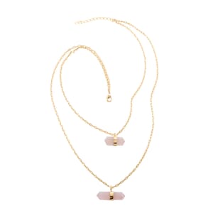 Galilea Rose Quartz Double Layer Necklace 21-23 Inches in Goldtone 33.00 ctw