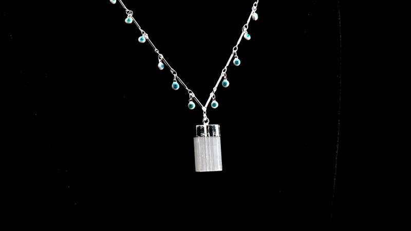 Selenite Pendant Necklace 20-22 Inches in Silvertone 24.50 ctw