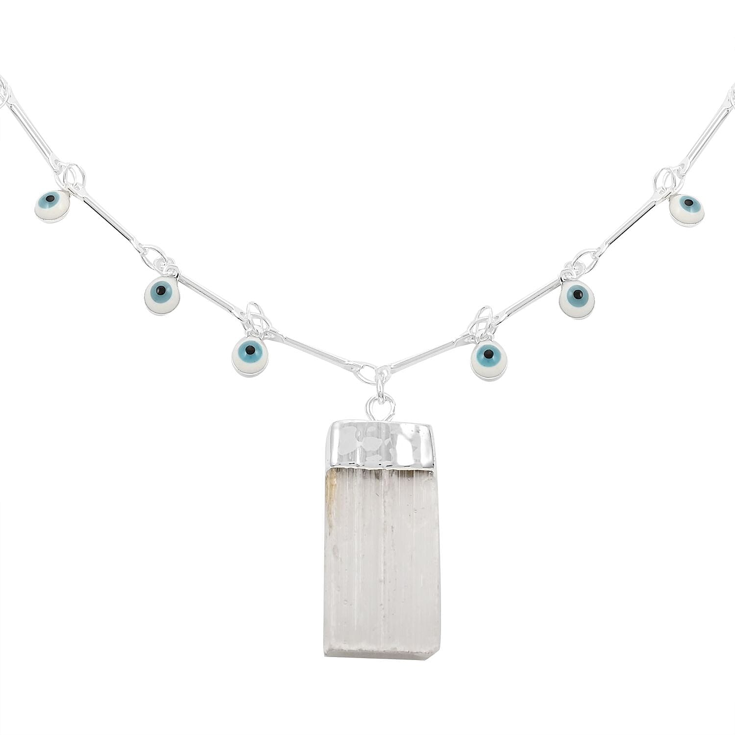 Selenite Pendant Necklace 20-22 Inches in Silvertone 24.50 ctw