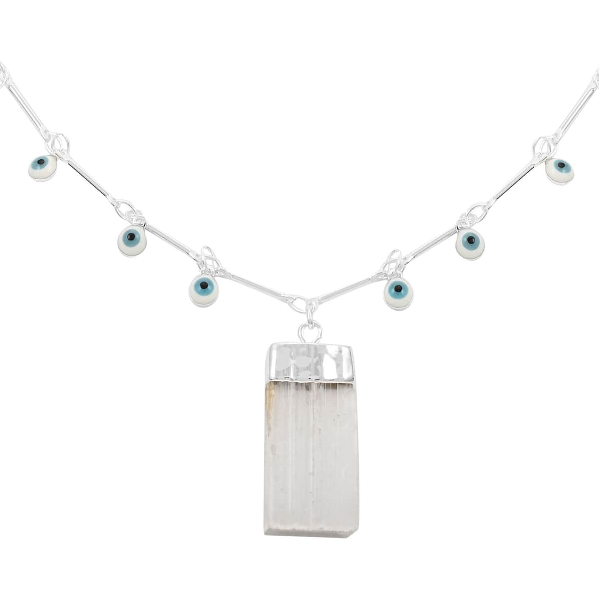 Selenite Pendant Necklace 20-22 Inches in Silvertone 24.50 ctw image number 2