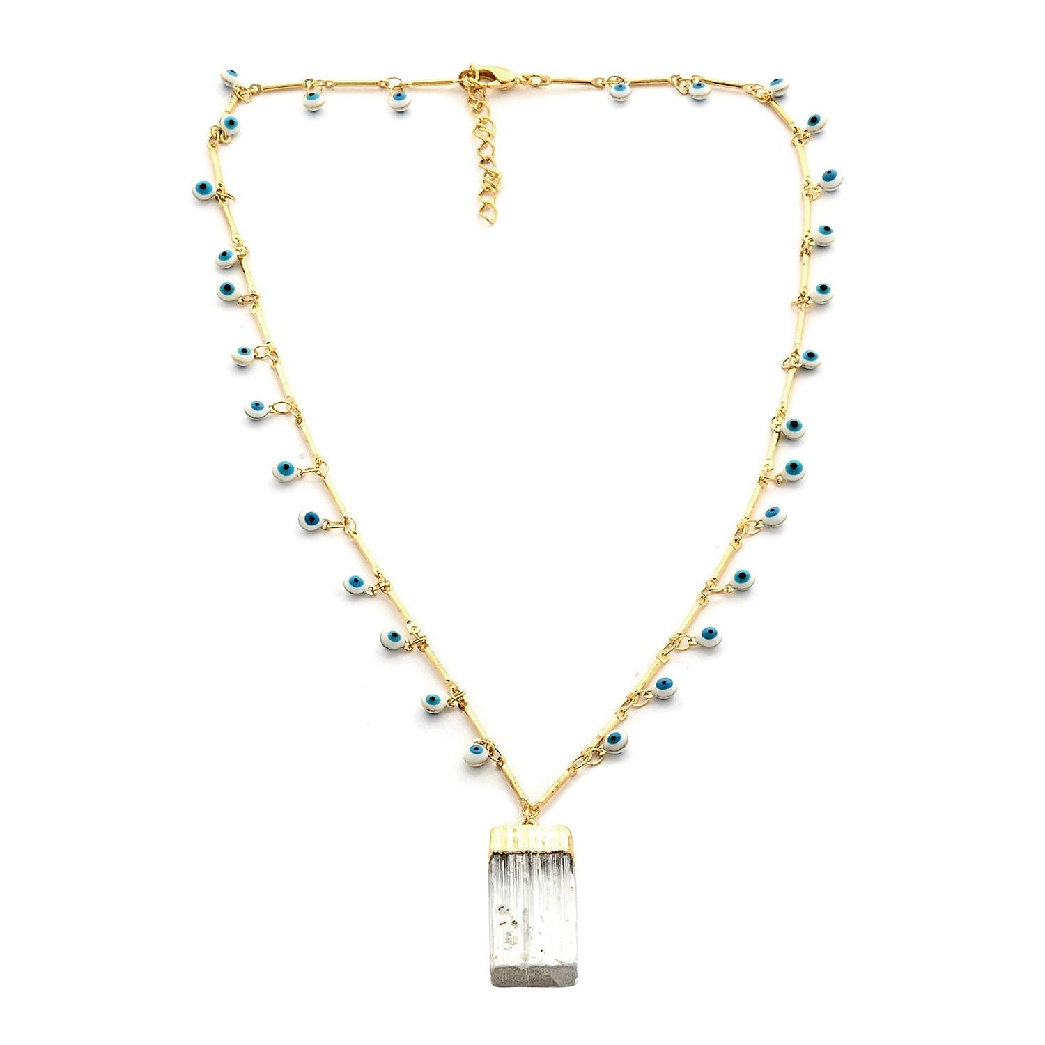 Selenite 24.50 ctw Evil Eye 20-22 Inch Adjustable Pendant Necklace in Goldtone, Evil Eye Jewelry, Birthday Anniversary Gift